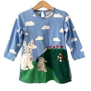 Easter Bunny Spring Clouds and Flower Dress - Blue - No Size Tag